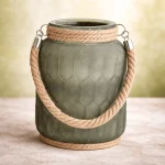 Βάζο με σχοινί και φιμέ χρωματιστό γυαλί