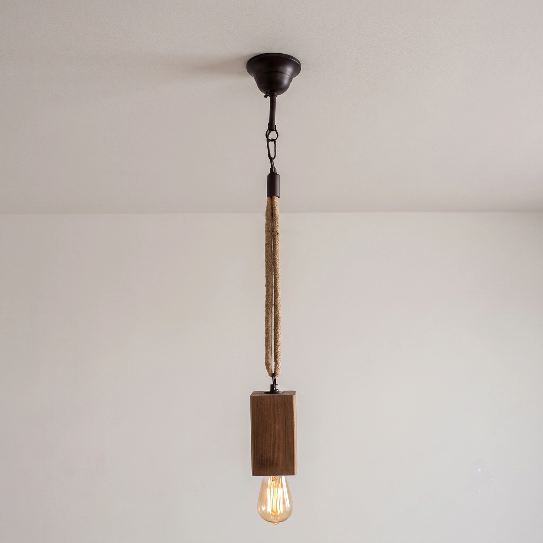 Wooden Κρεμαστό Φωτιστικό Οροφής με Ξύλο και Σχοινί - Image 1