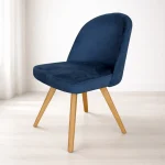 Καρέκλα Τραπεζαρίας Υφασμάτινη Μπλε με Ξύλινα Πόδια