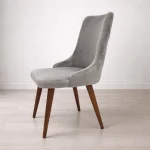 Καρέκλα Τραπεζαρίας Γκρι Βελούδο με Καφέ Πόδια