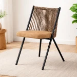 Καρέκλα Τραπεζαρίας Μεταλλική με Πλεκτή Πλάτη & Μαξιλάρι