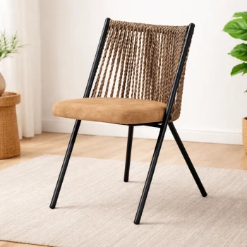 Καρέκλα Τραπεζαρίας Μεταλλική με Πλεκτή Πλάτη & Μαξιλάρι