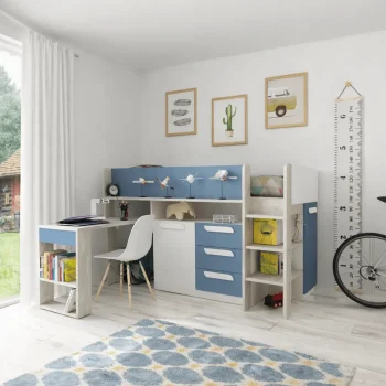 Mid-sleeper κρεβάτι με ντουλάπα πτυσσόμενο γραφείο και αποθηκευτικό χώρο - Image 3