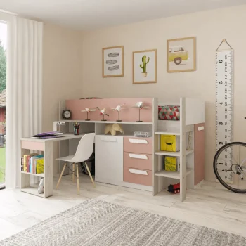 Mid-sleeper κρεβάτι με ντουλάπα πτυσσόμενο γραφείο και αποθηκευτικό χώρο - Image 4