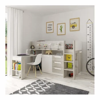 Mid-sleeper κρεβάτι με ντουλάπα πτυσσόμενο γραφείο και αποθηκευτικό χώρο - Image 2