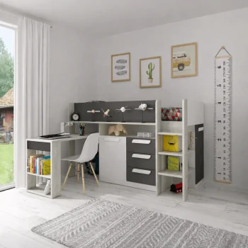 Mid-sleeper κρεβάτι με ντουλάπα πτυσσόμενο γραφείο και αποθηκευτικό χώρο