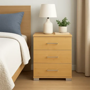 Κομοδίνο με 3 Συρτάρια σε Απόχρωση Φυσικού Ξύλου - Image 2