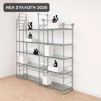 Μεταλλική  Βιβλιοθήκη ΔΕΗ με Γυάλινα Ράφια